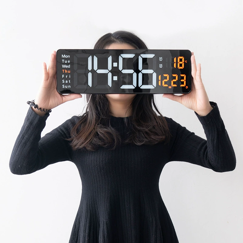 LED Wall Clock 6626, 16-inch Large Screen, Temperature & Alarm, Nordic Minimal