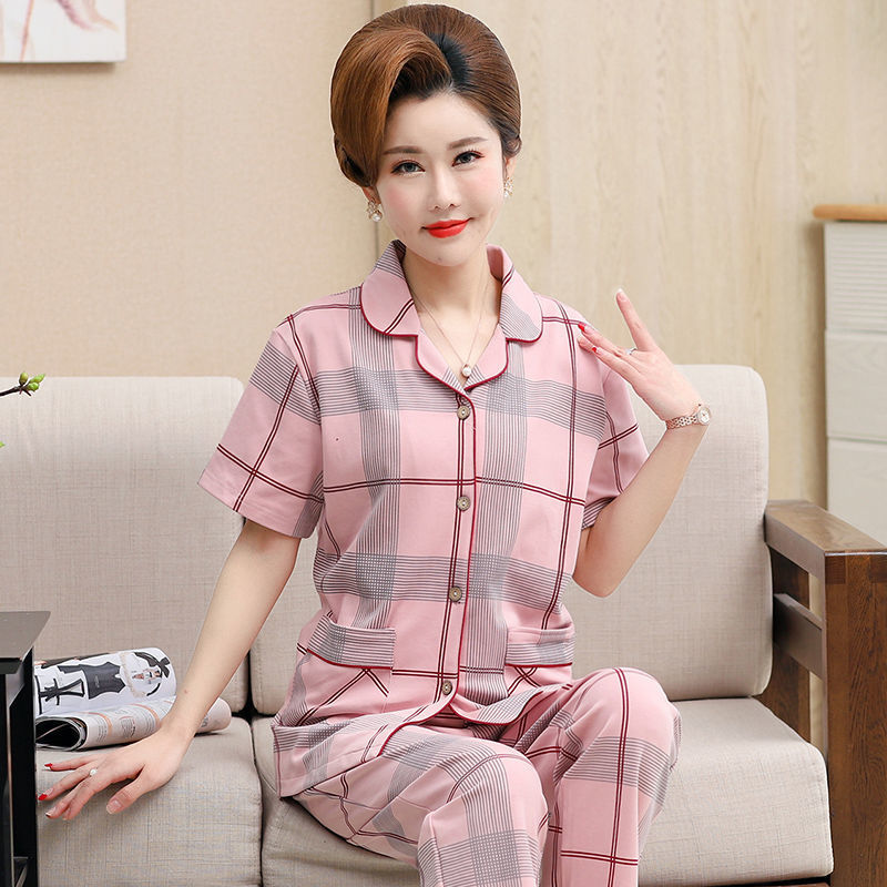 Pijama de algodón de verano Pantalones de manga corta para mujer de mediana edad traje de Rebeca de talla grande Delgado homewear