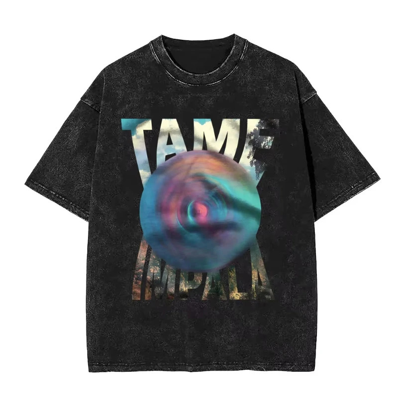Cross-Border European Size Pure Cotton Popular Rock Band Tame Impala Currents Pattern Printed T-Shirt for Men and Women