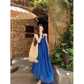 克莱因蓝色吊带连衣裙子女夏季云南大理三亚旅游穿搭海边度假长裙