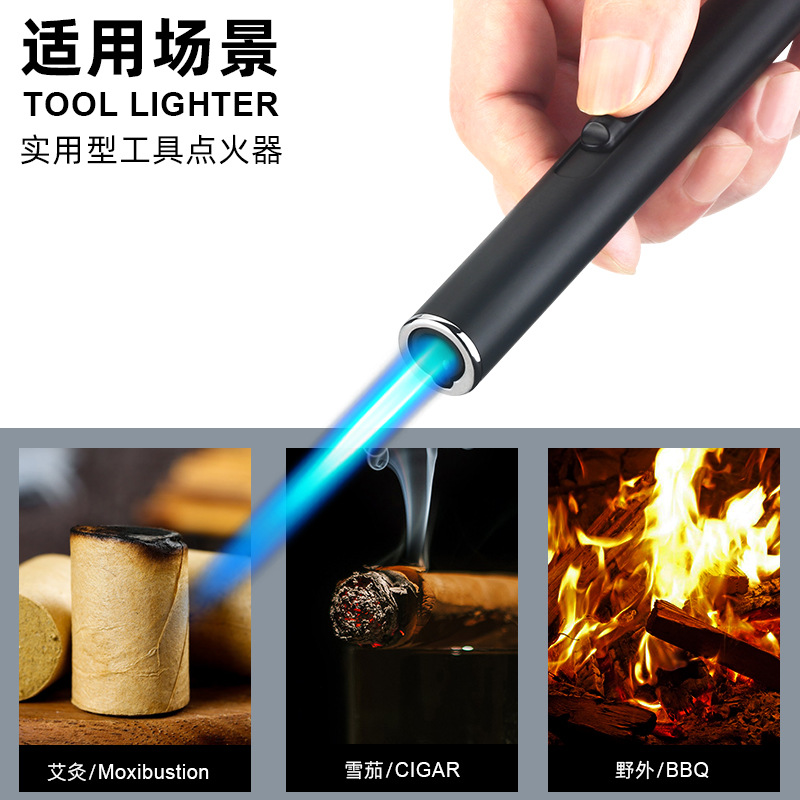 新款夜光蓝色火焰直冲长条喷火枪防风打火机点雪茄艾灸户外烧烤-阿里巴巴
