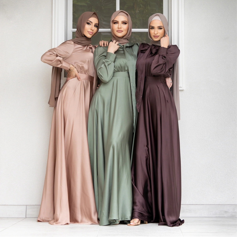 M160 # Aliexpress Amazon Cross-Border Foreign Trade Women's Fashion Dress with Large Hem Satin Dress