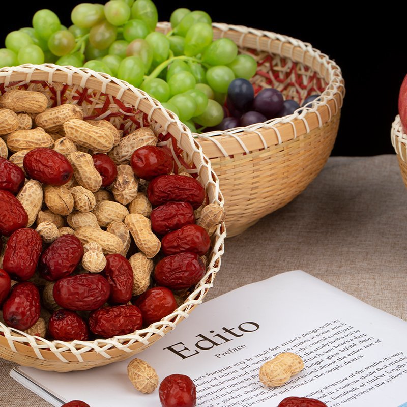 Cestas de pan al vapor de bambú trenzado cestas de almacenamiento casero bocadillos hechos a mano mesa redonda hueca pastoral sala de estar hogar