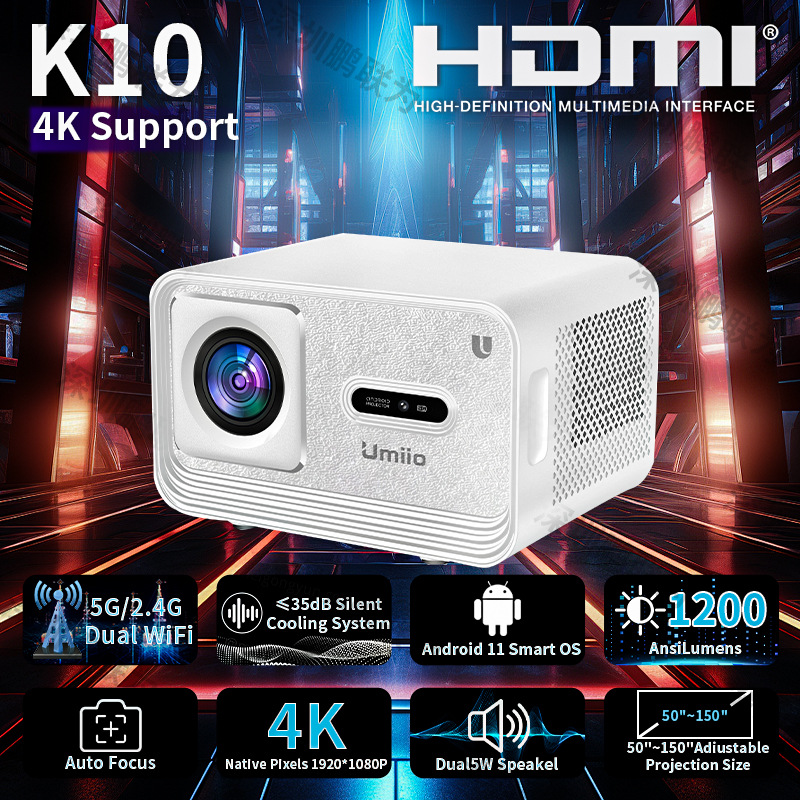 Proyector transfronterizo HY300PRO A008 Smart Mini portátil para el hogar Proyector al aire libre 4K Ultra HD