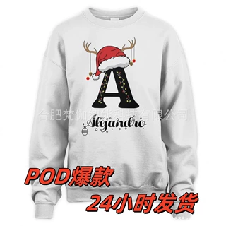 圣诞节跨境定制卫衣家庭字母款卫衣烫画工艺照片烫印支持单件定