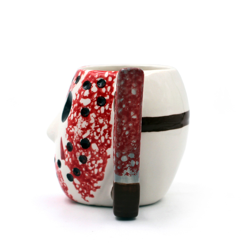 Taza de cerámica para hombre, máscara de Freddy Jason de terror de Halloween cuidadosamente seleccionada, fiesta de baile, fantasma, diablo