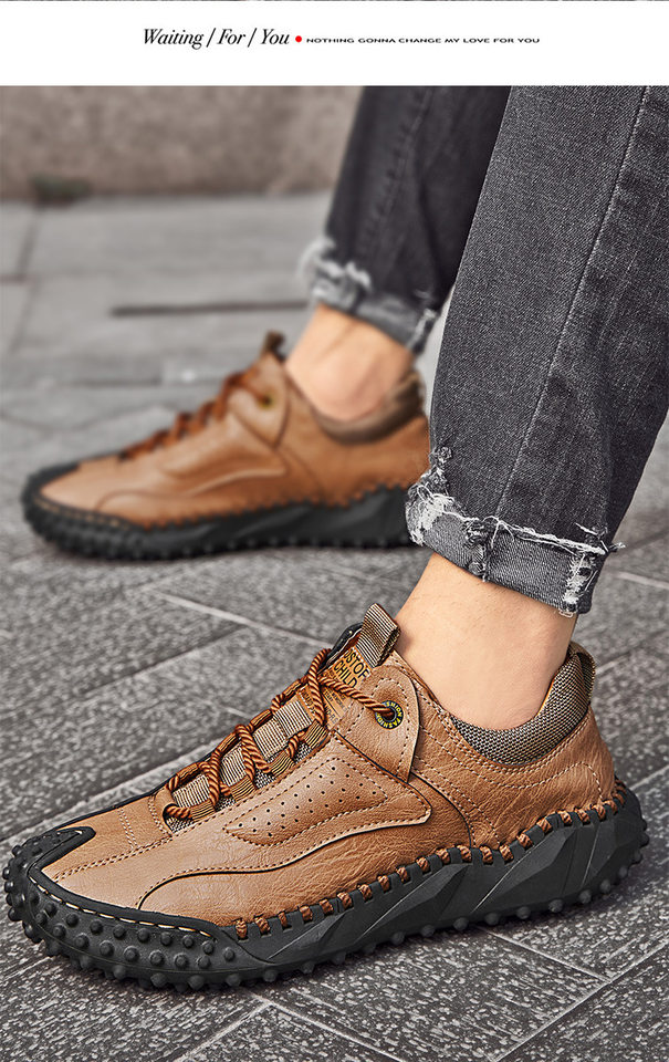 Giày lười nam da buộc dây cổ thấp đế bằng chống trượt, form rộng size lớn — 91033 kaki, 91033 màu nâu, 91033 màu đen chi tiết 16