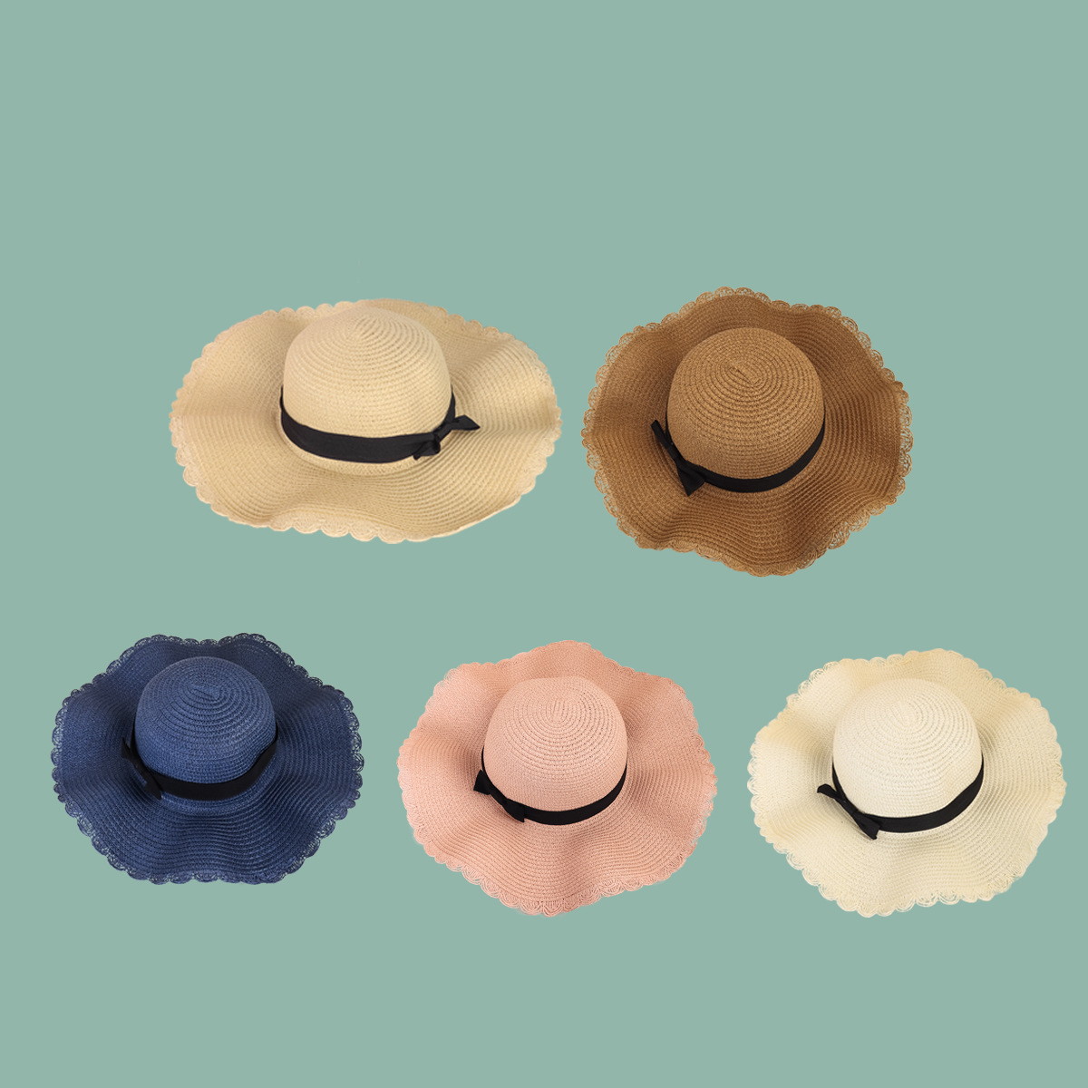 Korean Fashion Bowknot Wave Side Shade Straw Hat display picture 19
