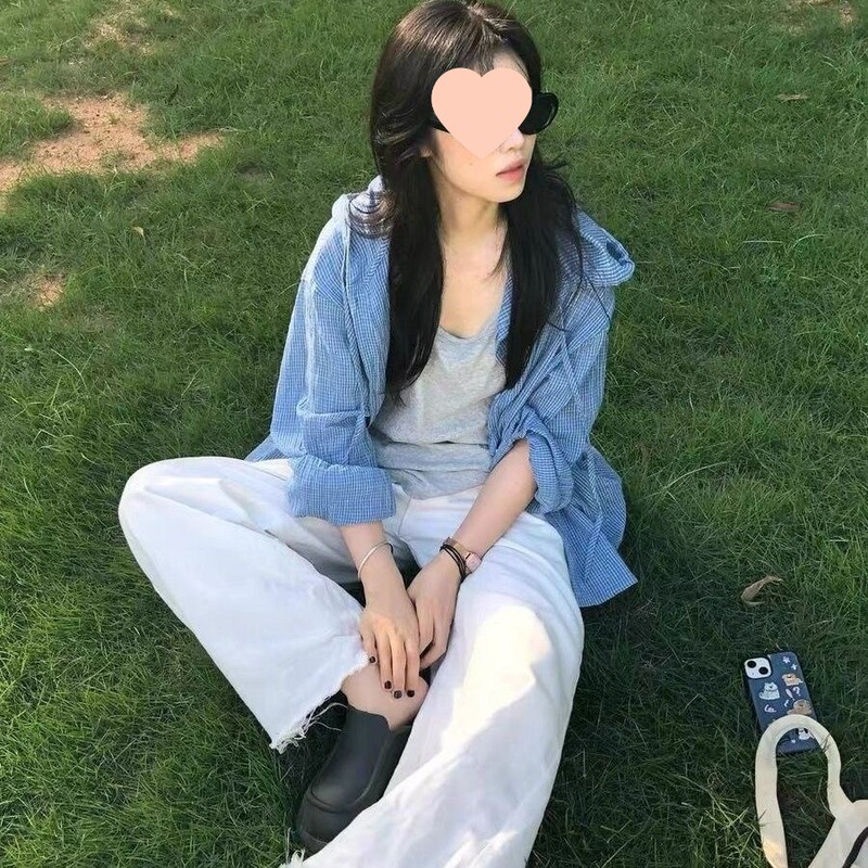 Korean Early Autumn Retro Versatile Single-Breasted Loose Casual Petite Hooded Plaid Shirt Jacket for Women