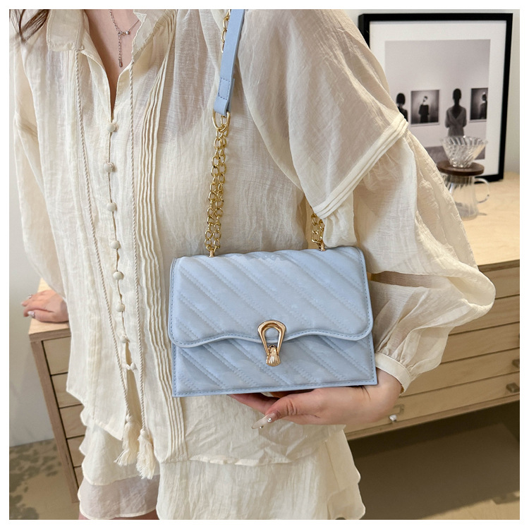 Bella, alla moda, casual, borsa a tracolla da donna con catena a croce diagonale semplice 2024, nuova tendenza, piccola borsa quadrata_voghion.com
