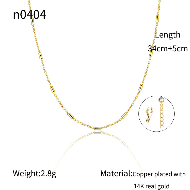 Colar dourado de camada única, corrente lisa, joia de alta qualidade, design de nicho com barra redonda pequena._voghion.com