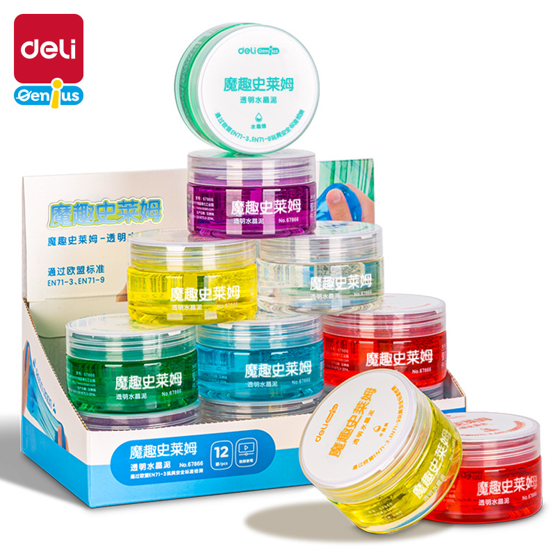 Deli 67867 Magic Foaming Glue Slime Crystal Clear Easy-To-Clean Crystal Mud Creative Modeling Clay for Elementary School Students