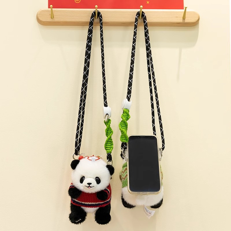 Yizongfang Vestir Panda Clip para teléfono móvil Muñeca de peluche de dibujos animados lindo panda Adornos creativos para teléfono móvil