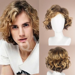 Cross-border new European and American men's wig oblique bangs short curly hair rose net headgear manufacturers spot wholesale