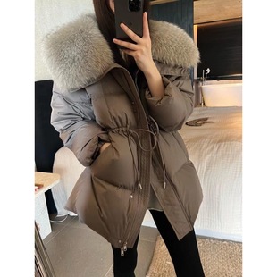 Waist down jacket long coat can be 90 white duck down detachable real fox fur collar 2024 new Korean version of loose