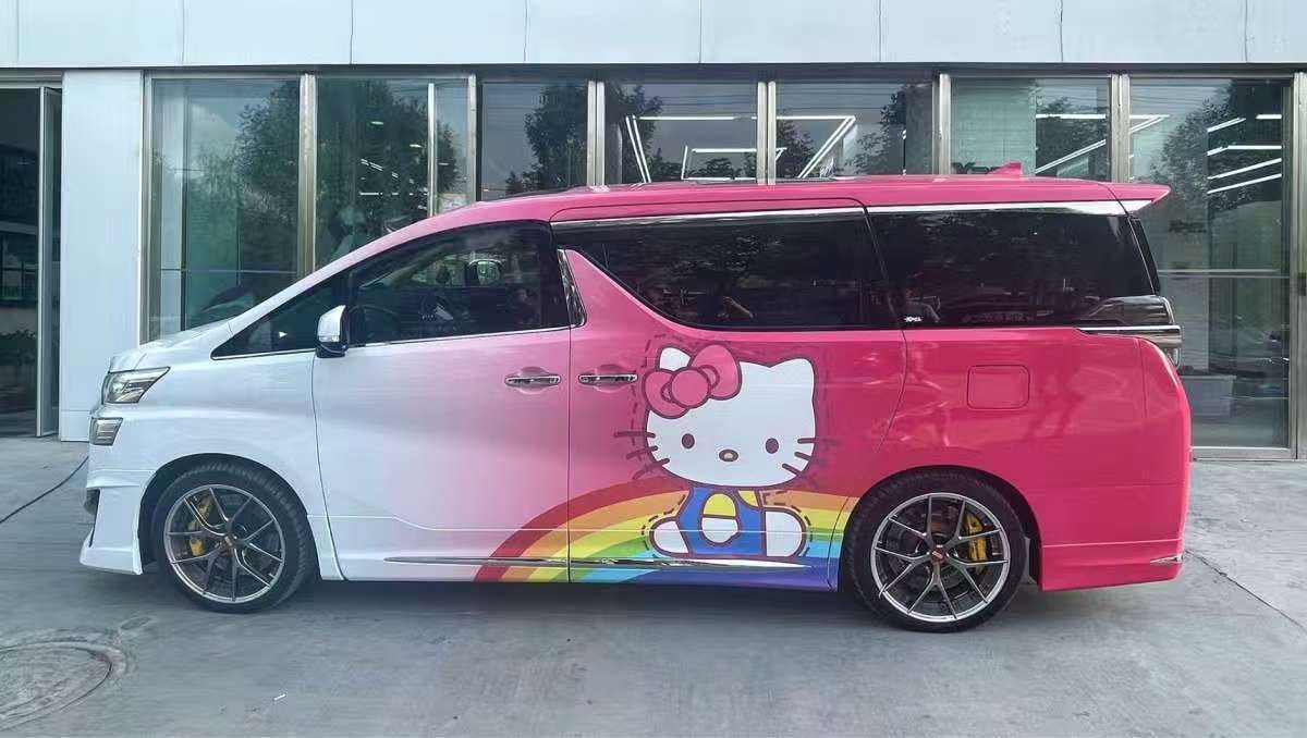 Suitable for Car Color Change Film, Full Car Wrap, New Energy Vehicle Body Painting Film, Gradient Graphic Design, Cartoon Tesla Car Wrap