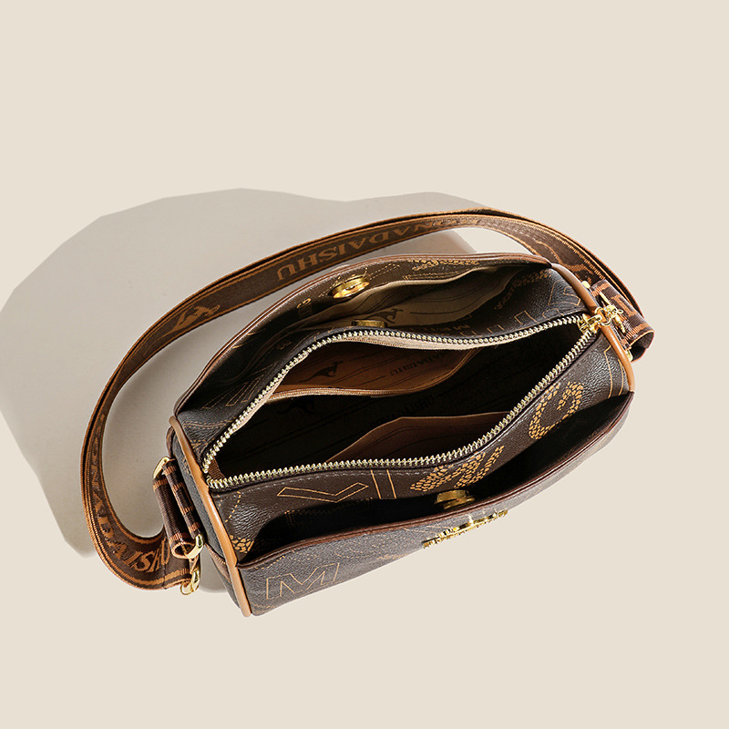 Bolsa de almohada de textura de cuero suave, bolso de hombro de mujer, bolso multicapa, bolso de textura de banda ancha, letras de Boston