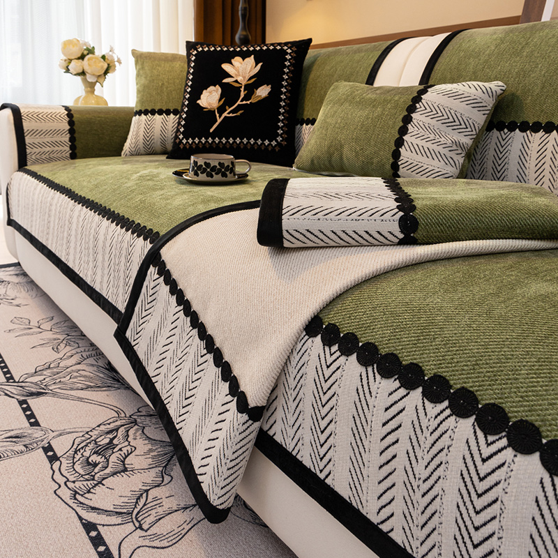 Alta sensación de sofá de estilo medieval 2024 nuevo cojín de cojín de cuatro estaciones general Schneider fijo antideslizante cubierta de tela