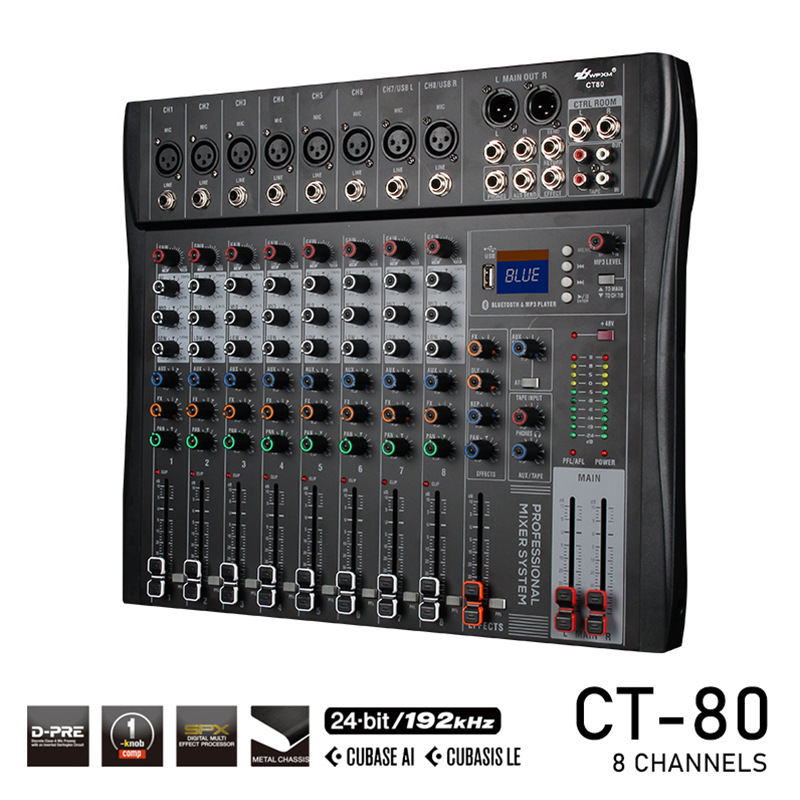 Conexión Bluetooth profesional CT60 / CT80 / CT120, mezclador de 6 / 8 / 12 canales con efecto de reverberación