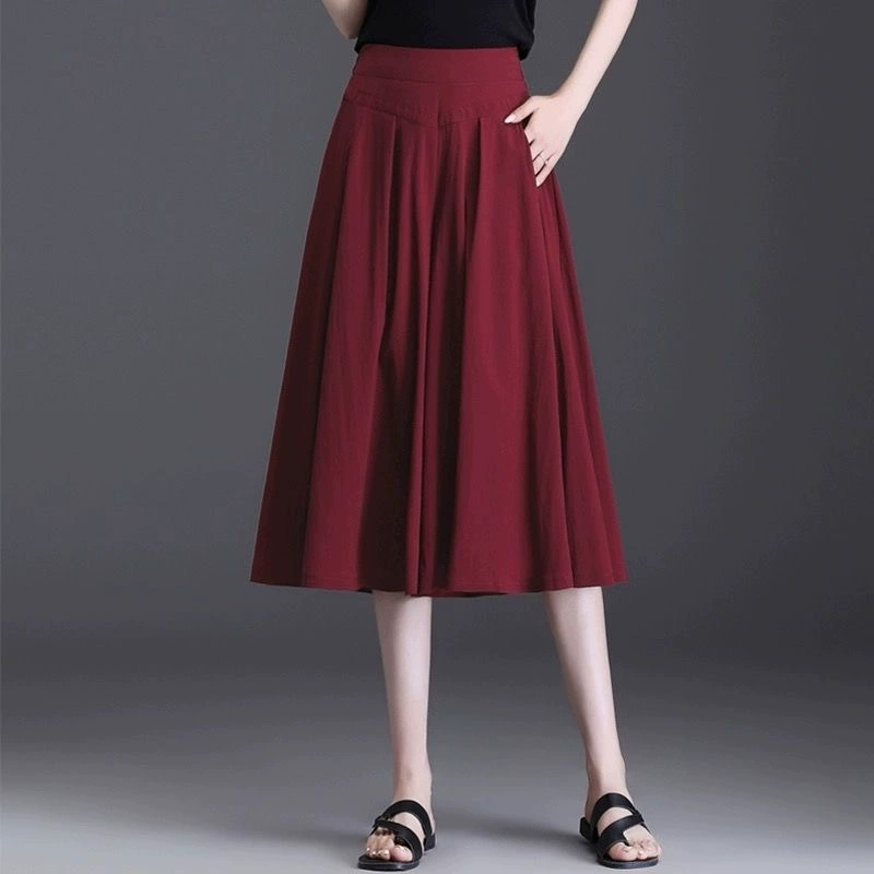 Трансграничная Юбка Женская Лето 2024 Новый Широкая Слабая Юбка Брюки с высокой талией Мама Брюки Тонкая тонкая сплошная повседневная юбка