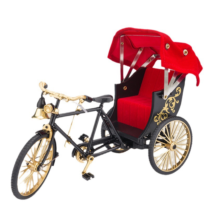 Jiaye aleación modelo de coche 1:12 tres ruedas coche amarillo deslizamiento toldo niño juguete bicicleta modelo decoración colección