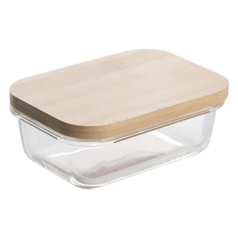 Estilo japonés de bambú del hogar de madera de bambú tapa de vidrio fresco de mantenimiento Tazón caja de almacenamiento vajilla sellada almuerzo caja de almuerzo horno microondas refrigerador