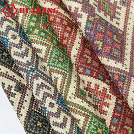 民族风麻布纹pu色织提花几何鞋帽箱包面料人造革纹皮艺复古风质感