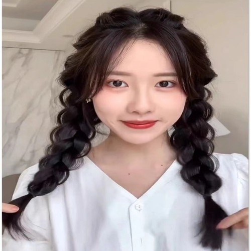 New twist braid wig female ponytail sweet natural double ponytail Internet celebrity boxing braid fish bone simulation wig braid