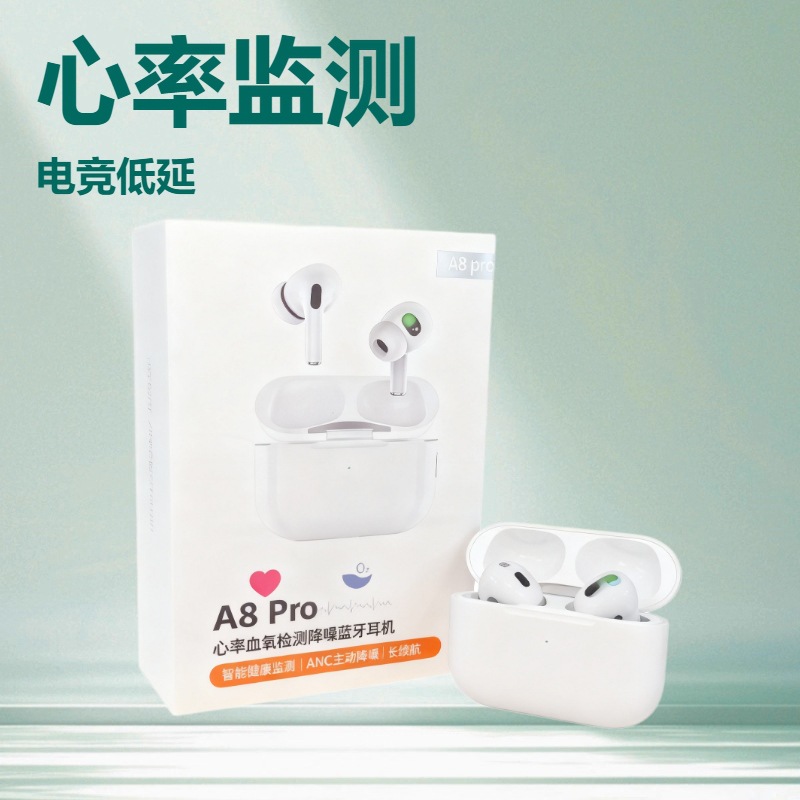A8Pro Heart Rate and Blood Oxygen Detection Noise Reduction Bluetooth Headset Smart Health Monitoring Tws5.4 Low Latency