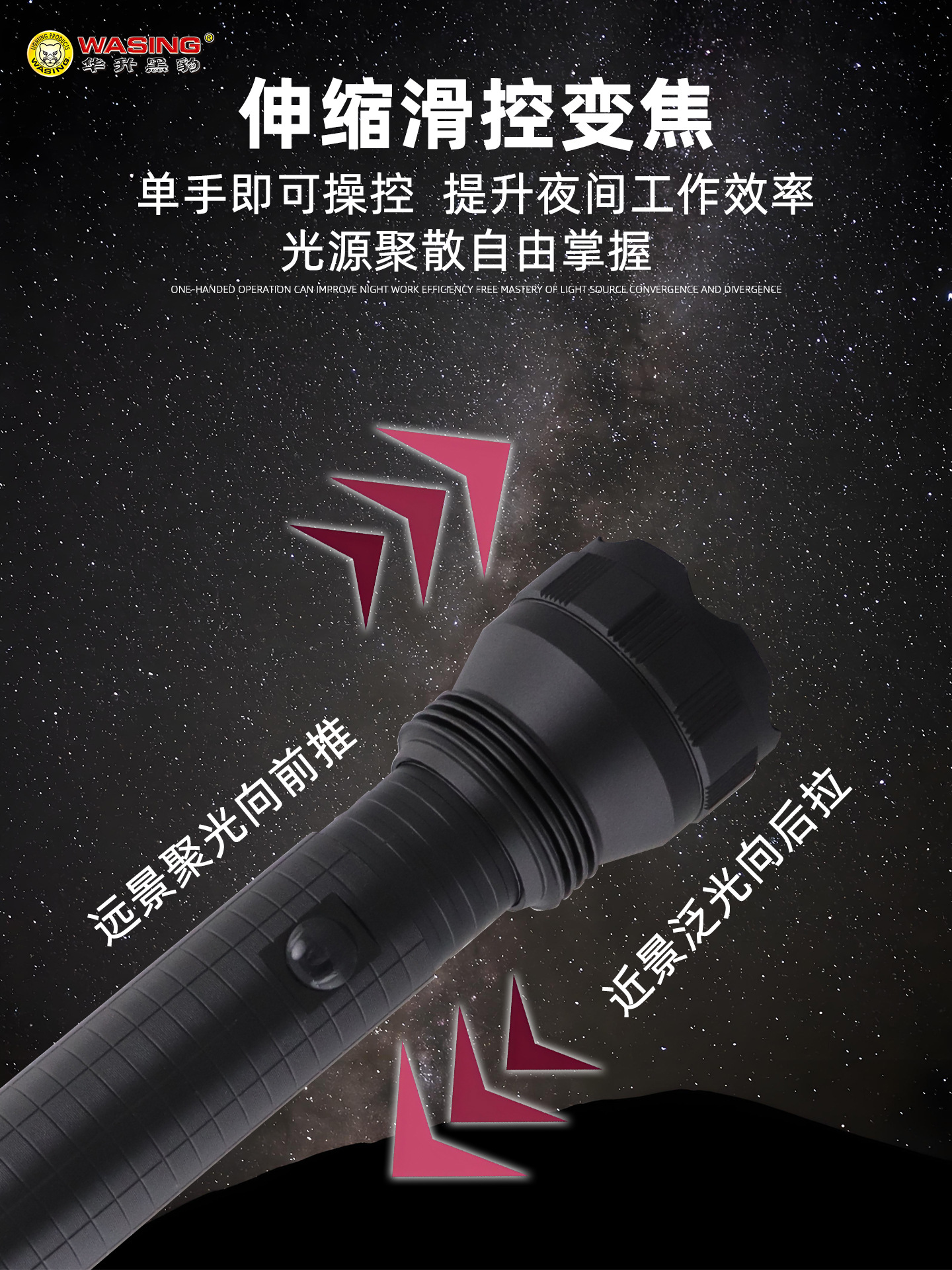 Huasheng Black Panther Strong Light Long-Range Telescopic Zoom Rechargeable Lithium Battery Patrol Security Outdoor No. 1 Battery Flashlight