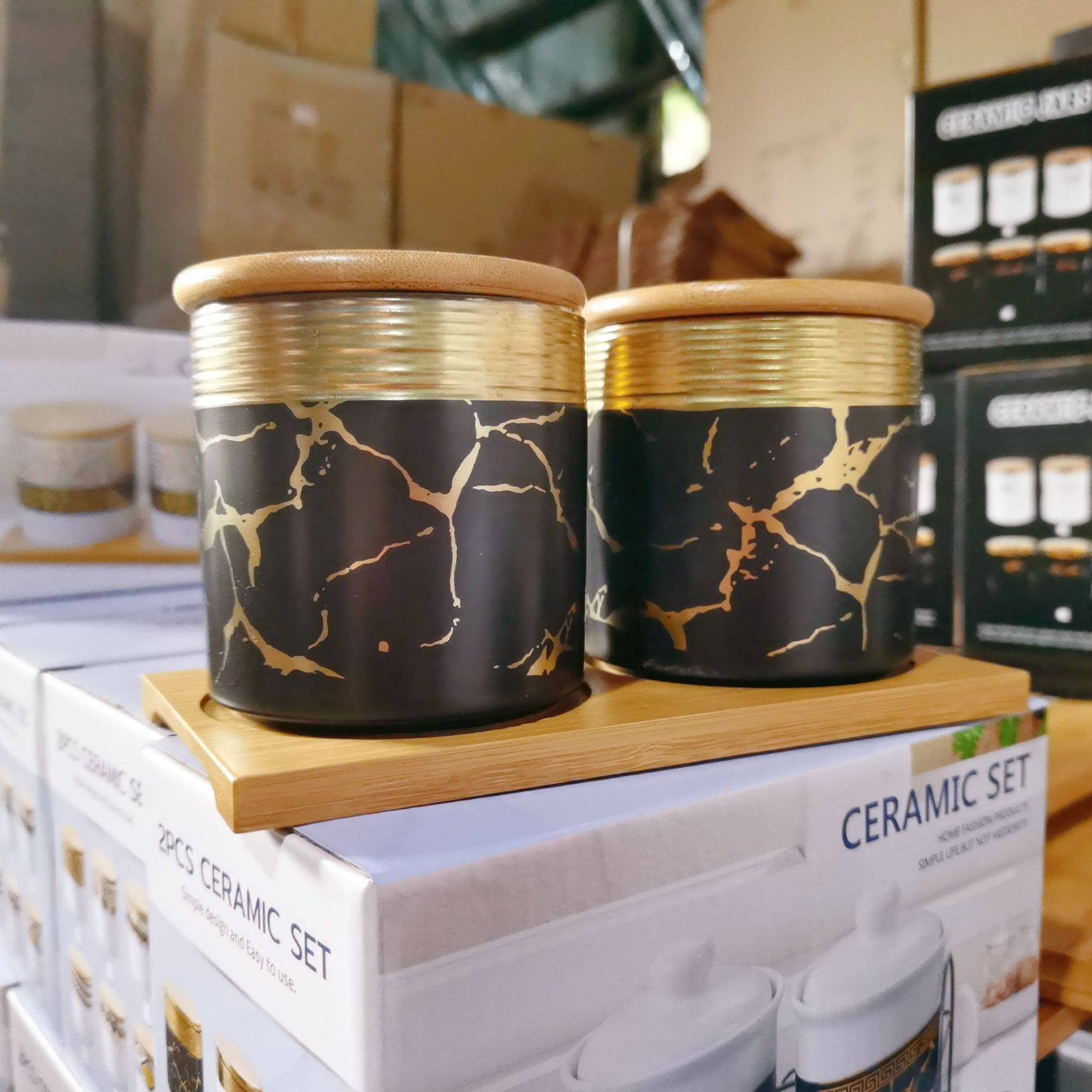 Jarra sellada de galvanoplastia de estilo europeo jarra de condimento de cocina de cerámica con jarra de almacenamiento de grano de madera jarra de café jarra de almacenamiento de sal y azúcar