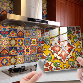 TS295 跨境家居瓷砖贴水晶膜复古花纹厨房客厅自粘壁纸装饰墙贴