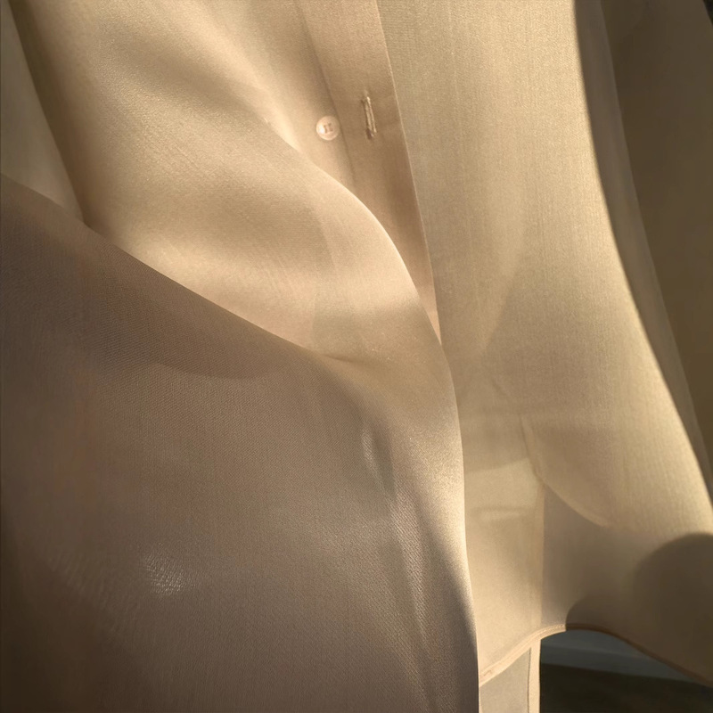 100% Mulberry Silk Ogon Satin/6A Raw Silk Light and Transparent Ultra Light Inner and Outer Shirt Z15159