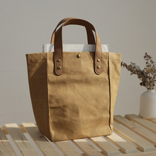 簡約日式牛皮紙手拎包便當包飯盒袋裝飯盒的可水洗手提袋午餐袋
