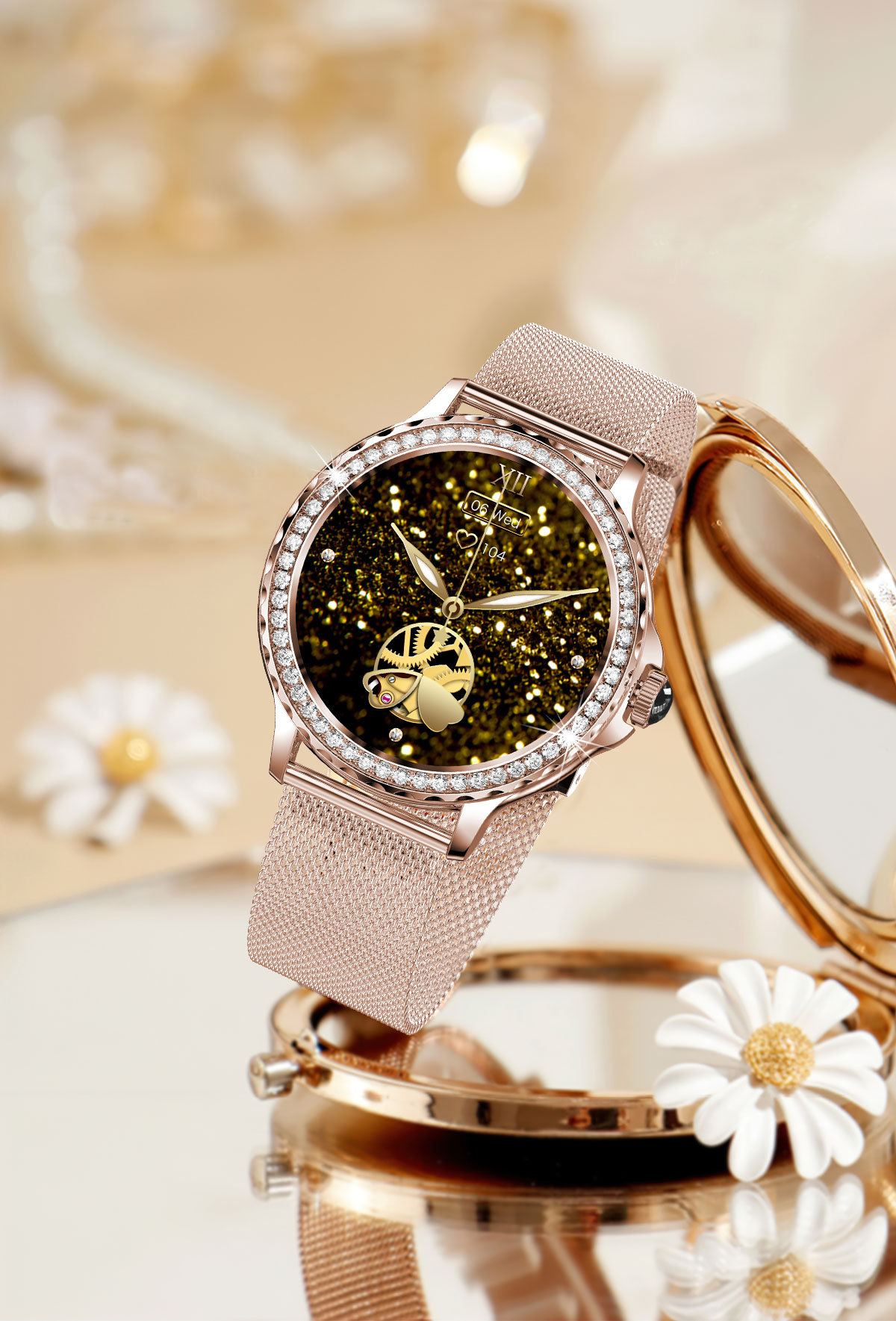 Dam smartklocka med bluetooth-samtal och diamanter_voghion.com