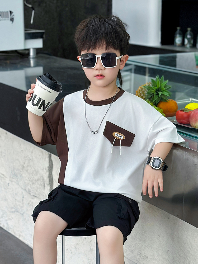 7241 Pantalones cortos de manga corta de verano para niños de dos piezas Ropa de verano hermosa para niños 2025 Camiseta coreana para niños nuevos 3