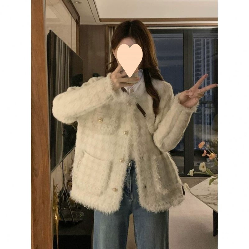 Вязаный зимний кардиган, жакет, большие размеры, в стиле Chanel, яркий заметный дизайн