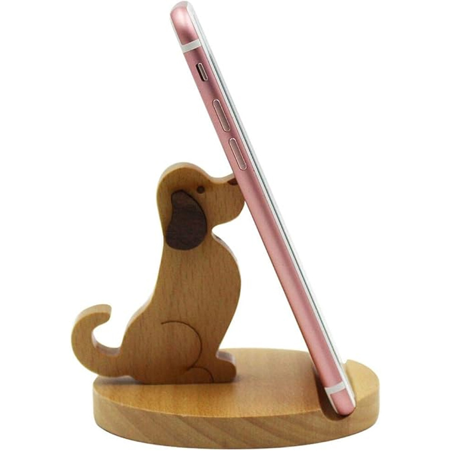 90g Weight Mobile Phone Holder Classification Wood Material Dog Pattern Cute Style Cute Dog Wood Mobile Phone Holder 4