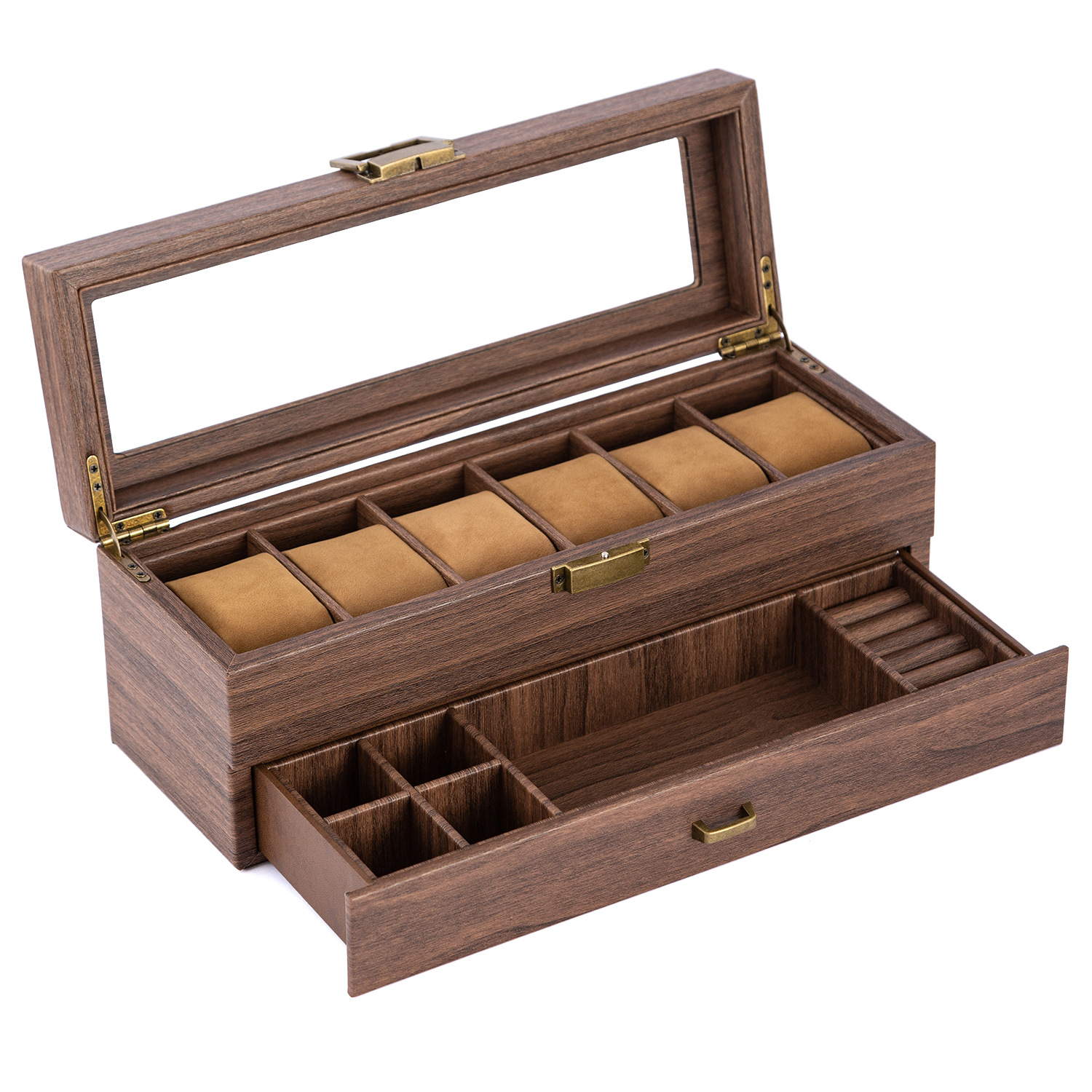 Amazon Venta caliente caja de regalo pu vintage madera grano cuero reloj caja de embalaje caja de colección caja de almacenamiento en stock al por mayor