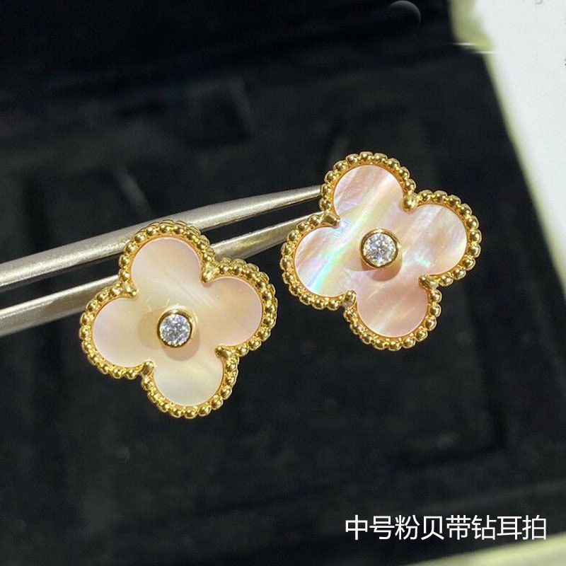 梵家高版本925银四叶草耳钉女18k玫瑰金耳环气质玛瑙纯银节日礼物|undefined
