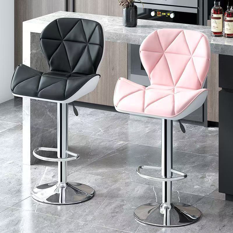 Diamond-shaped adjustable bar stool for home use, swivel high stool with light luxury leather backrest, suitable for milk tea shops and cashiers' front desks