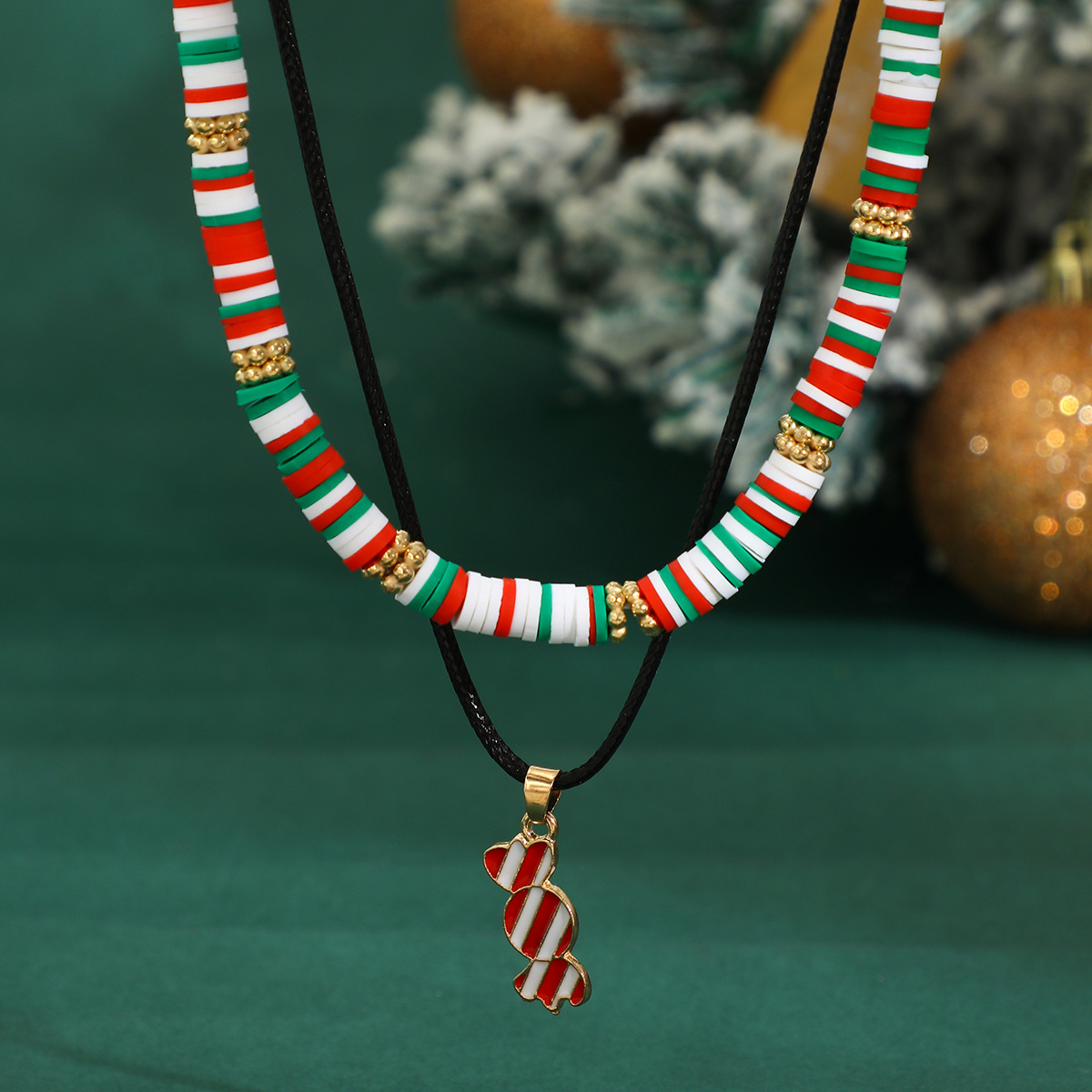 Christmas Beaded Choker Necklace With Crystal Snowman Charms_voghion.com