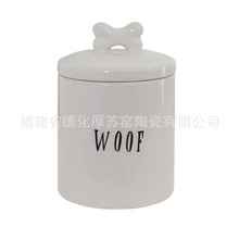 工廠直銷3D陶瓷寵物狗零食儲存罐出口 外貿瓷質白色寵物餅干罐