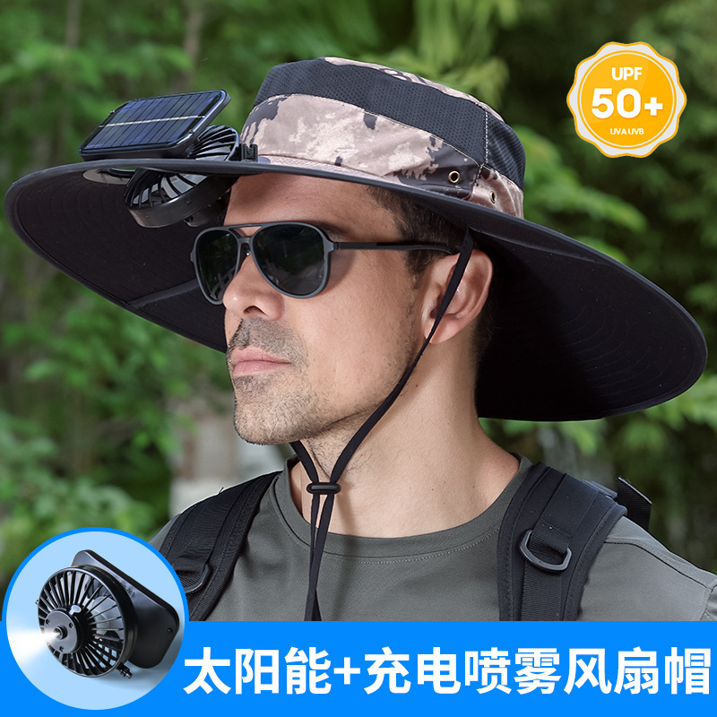新品スプレー充電式ソーラーファンキャップメンズアウトドア登山釣り紫外線シェード|undefined