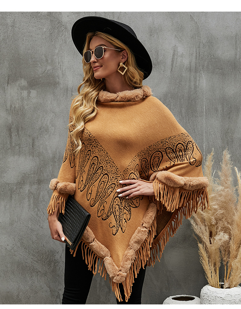 fur collar printing tassel hem shawl nihaostyles clothing wholesale NSMMY90327