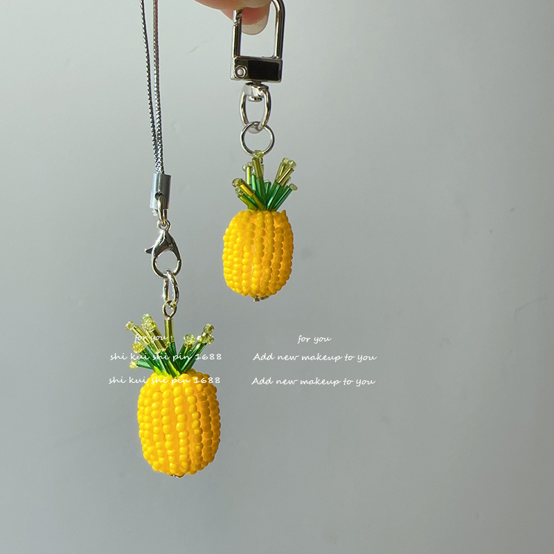 Beaded yellow pineapple mobile phone rope pendant handmade cute fruit key chain shoes luggage headset ccd chain