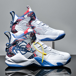 High-top basketball shoes men's summer 2024 new student sports breathable friction sound shock absorption high elastic non-slip shoes
