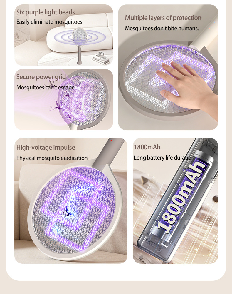 Cross-border new electric mosquito swatter rechargeable mosquito killer lamp household mosquito racket 2-in-1 automatic electric shock mosquito repellent wholesale