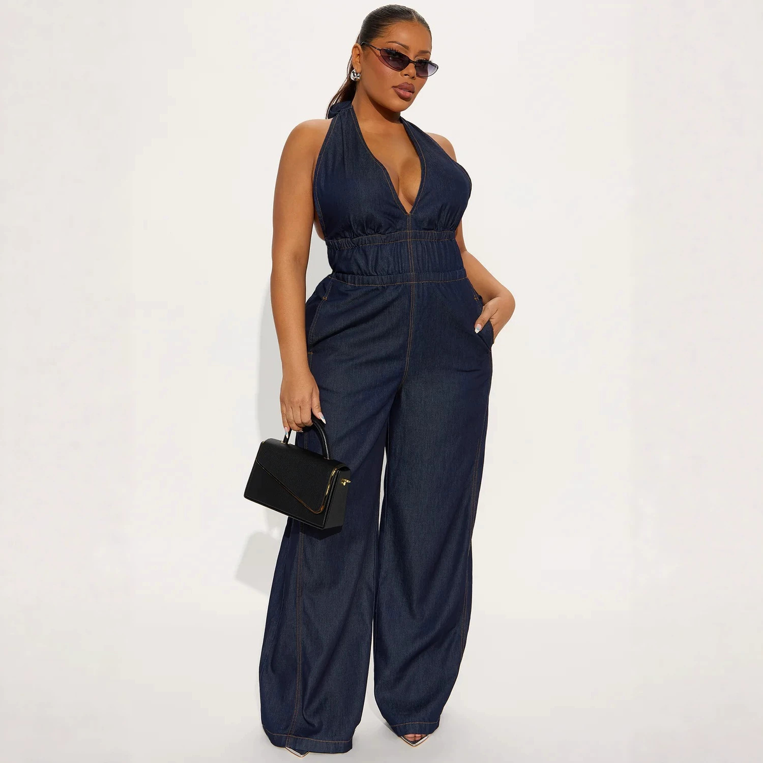 Slim Waist Washed Denim Jumpsuit Sleeveless Overall For Women American Style Straight Loose Fit_ecoleips.com