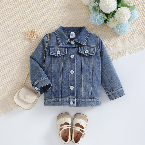 SAMGAMIBABY Children's Denim Jacket 2024 Spring New Arrival Boys' Long Sleeve Letter Casual Jacket Top